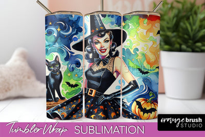 Halloween Witch Tumbler Wrap - Retro Tumbler Sublimation Sublimation OrangeBrushStudio 