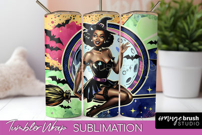 Halloween Witch Tumbler Wrap - Retro Tumbler Sublimation Sublimation OrangeBrushStudio 