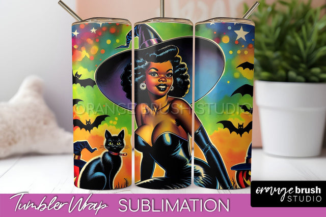 Halloween Witch Tumbler Wrap - Retro Tumbler Sublimation Sublimation OrangeBrushStudio 