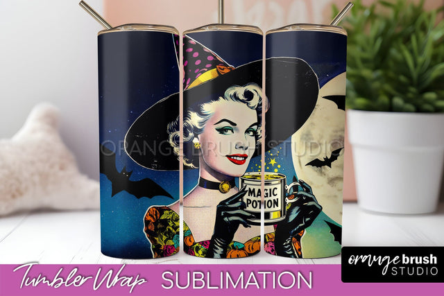 Halloween Witch Tumbler Wrap - Retro Tumbler Sublimation Sublimation OrangeBrushStudio 