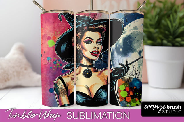 Halloween Witch Tumbler Wrap - Retro Tumbler Sublimation Sublimation OrangeBrushStudio 