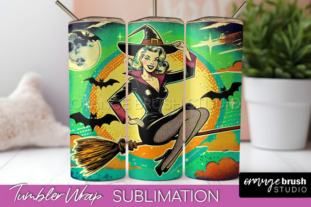 Halloween Witch Tumbler Wrap - Retro Tumbler Sublimation Sublimation OrangeBrushStudio 
