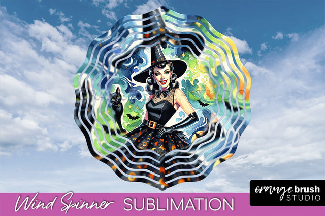 Halloween Witch Wind Spinner - Retro Witch Wind Spinner PNG Sublimation OrangeBrushStudio 