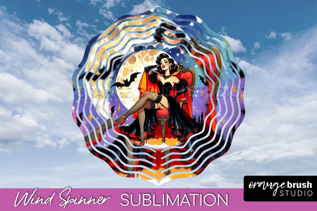 Halloween Witch Wind Spinner - Retro Witch Wind Spinner PNG Sublimation OrangeBrushStudio 