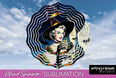 Halloween Witch Wind Spinner - Retro Witch Wind Spinner PNG Sublimation OrangeBrushStudio 