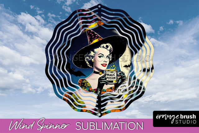 Halloween Witch Wind Spinner - Retro Witch Wind Spinner PNG Sublimation OrangeBrushStudio 