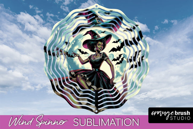 Halloween Witch Wind Spinner - Retro Witch Wind Spinner PNG Sublimation OrangeBrushStudio 