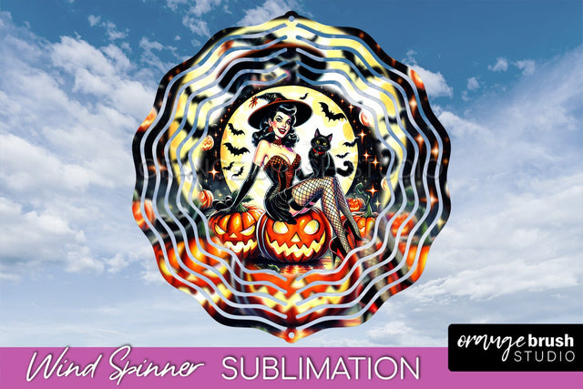 Halloween Witch Wind Spinner - Retro Witch Wind Spinner PNG Sublimation OrangeBrushStudio 