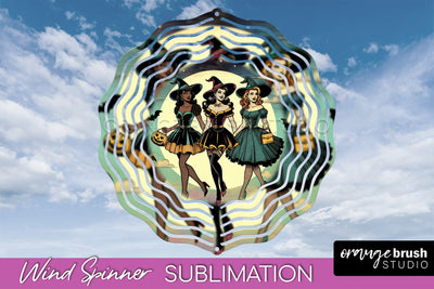 Halloween Witch Wind Spinner - Retro Witch Wind Spinner PNG Sublimation OrangeBrushStudio 