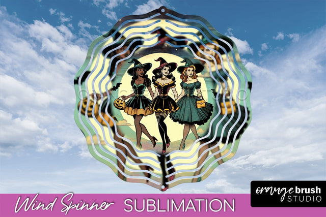 Halloween Witch Wind Spinner - Retro Witch Wind Spinner PNG Sublimation OrangeBrushStudio 