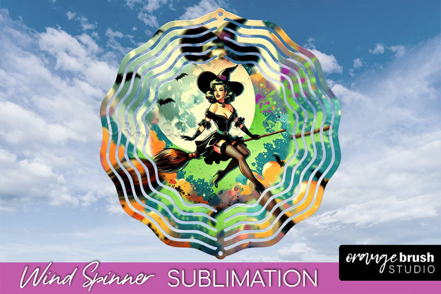Halloween Witch Wind Spinner - Retro Witch Wind Spinner PNG Sublimation OrangeBrushStudio 