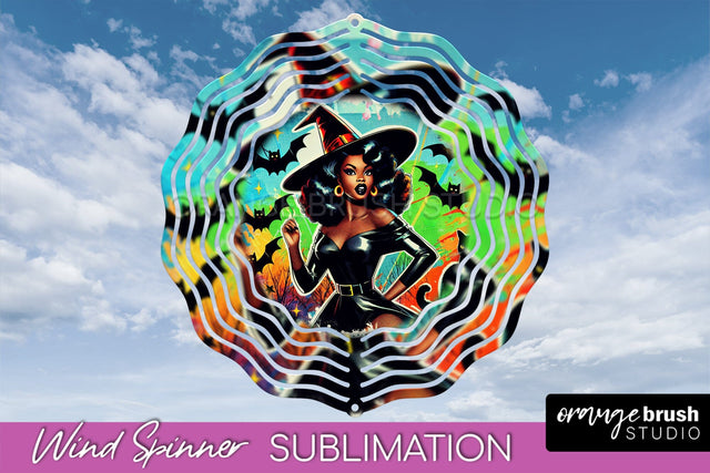 Halloween Witch Wind Spinner - Retro Witch Wind Spinner PNG Sublimation OrangeBrushStudio 