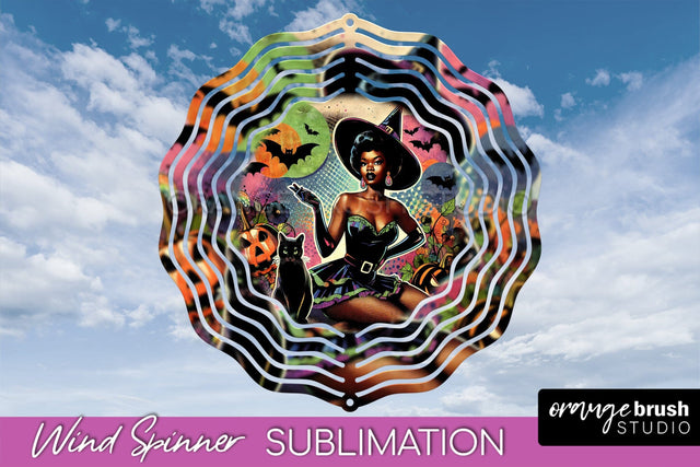 Halloween Witch Wind Spinner - Retro Witch Wind Spinner PNG Sublimation OrangeBrushStudio 