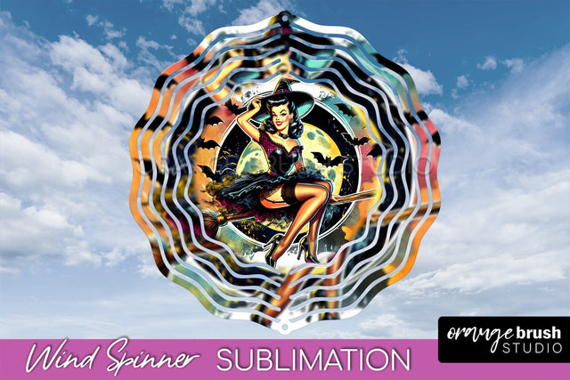 Halloween Witch Wind Spinner - Retro Witch Wind Spinner PNG Sublimation OrangeBrushStudio 