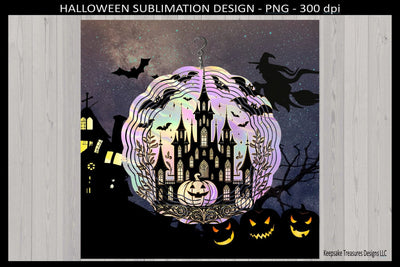 Halloween Witches Castle Wind Spinner, Sublimation Wind Spinner Template, Png Printable Sublimation Keepsake Treasures Designs LLC. 