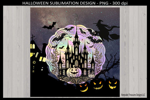 Halloween Witches Castle Wind Spinner, Sublimation Wind Spinner Template, Png Printable Sublimation Keepsake Treasures Designs LLC. 