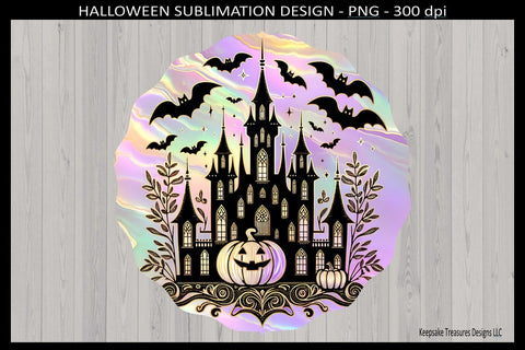 Halloween Witches Castle Wind Spinner, Sublimation Wind Spinner Template, Png Printable Sublimation Keepsake Treasures Designs LLC. 