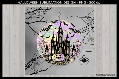 Halloween Witches Castle Wind Spinner, Sublimation Wind Spinner Template, Png Printable Sublimation Keepsake Treasures Designs LLC. 