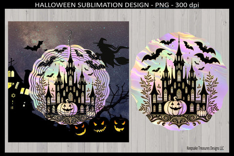 Halloween Witches Castle Wind Spinner, Sublimation Wind Spinner Template, Png Printable Sublimation Keepsake Treasures Designs LLC. 