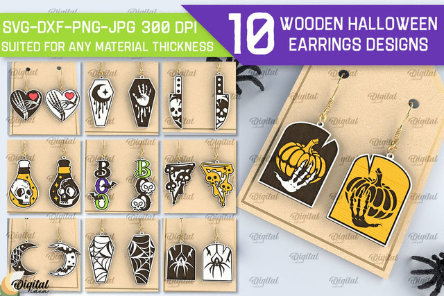 Halloween Wooden Earrings Laser Cut Bundle. Halloween SVG SVG Evgenyia Guschina 