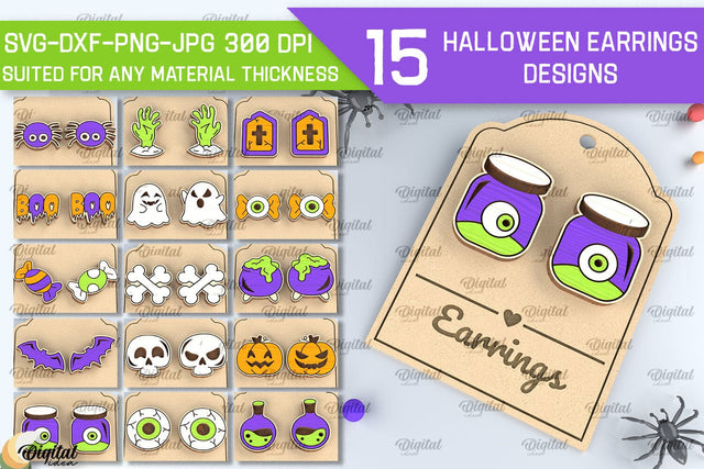 Halloween Wooden Earrings Laser Cut Bundle. Halloween SVG SVG Evgenyia Guschina 