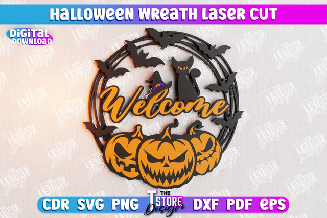Halloween Wreath | Door Sign | Porch Decorating | Wall Décor | CNC File SVG The T Store Design 
