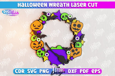Halloween Wreath | Door Sign | Porch Decorating | Wall Décor | CNC File SVG The T Store Design 