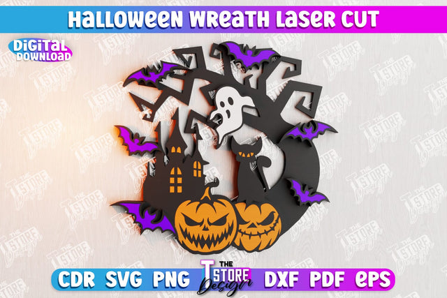 Halloween Wreath | Door Sign | Porch Decorating | Wall Décor | CNC File SVG The T Store Design 