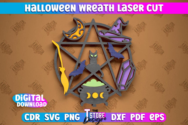 Halloween Wreath | Door Sign | Porch Decorating | Wall Décor | Halloween Decoration | CNC File SVG The T Store Design 