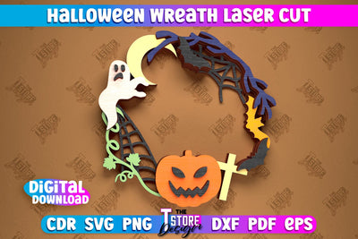 Halloween Wreath | Door Sign | Porch Decorating | Wall Décor | Halloween Decoration | CNC File SVG The T Store Design 