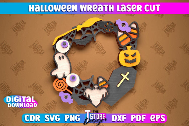 Halloween Wreath | Door Sign | Porch Decorating | Wall Décor | Halloween Decoration | CNC File SVG The T Store Design 