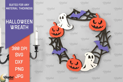 Halloween Wreath Laser Cut. Halloween Wall Decor SVG SVG Evgenyia Guschina 