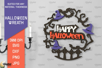 Halloween Wreath Laser Cut. Halloween Wall Decor SVG SVG Evgenyia Guschina 