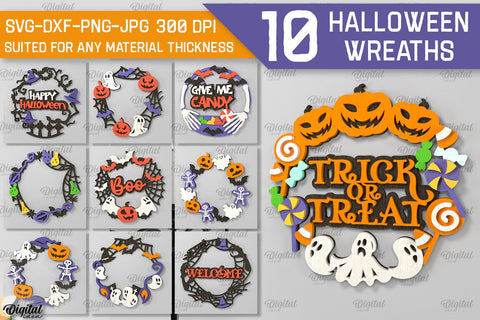 Halloween Wreaths Laser Cut Bundle. Halloween Decor SVG SVG Evgenyia Guschina 
