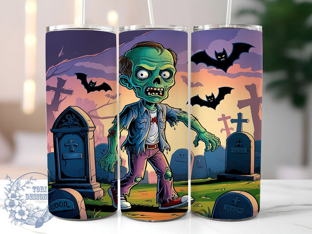 Halloween Zombie 20oz Skinny Tumbler PNG, Spooky Season Zombie Tumbler Sublimation Wrap, Straight & Tapered Tumbler Wrap, Instant Digital Download Sublimation ToriDesigns 