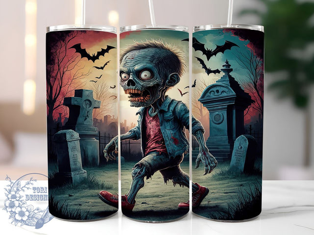 Halloween Zombie 20oz Skinny Tumbler PNG, Spooky Season Zombie Tumbler Sublimation Wrap, Straight & Tapered Tumbler Wrap, Instant Digital Download Sublimation ToriDesigns 