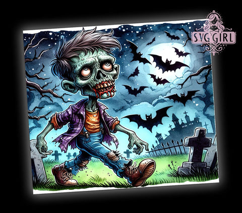 Halloween Zombie 20oz Tumbler Wrap Sublimation Design, Straight Tapered Tumbler Wrap, Spooky Halloween Tumbler Png, Instant Digital Download Sublimation SvggirlplusArt 