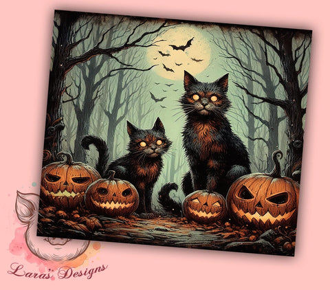 Halloween Zombie Cats 20 oz Skinny Tumbler Sublimation Design, Straight & Tapered Tumbler Png, Spooky Season Cute Cats Tumbler Png, Digital Download PNG Sublimation Lara' s Designs 