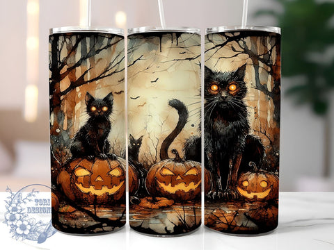 Halloween Zombie Cats 20oz Skinny Tumbler PNG,Spooky Season Cute Cats Tumbler Sublimation Wrap, Straight & Tapered Tumbler Wrap, Instant Digital Download Sublimation ToriDesigns 