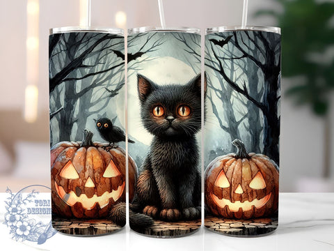 Halloween Zombie Cats 20oz Skinny Tumbler PNG,Spooky Season Cute Cats Tumbler Sublimation Wrap, Straight & Tapered Tumbler Wrap, Instant Digital Download Sublimation ToriDesigns 