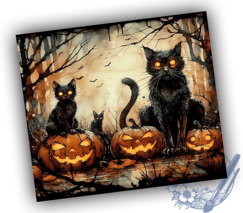 Halloween Zombie Cats 20oz Skinny Tumbler PNG,Spooky Season Cute Cats Tumbler Sublimation Wrap, Straight & Tapered Tumbler Wrap, Instant Digital Download Sublimation ToriDesigns 