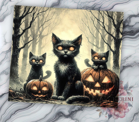 Halloween Zombie Cats 20oz Tumbler Wrap PNG, Spooky Season Cute Cats Tumbler PNG Sublimation Design, Straight & Tapered Tumbler Wrap, Instant Digital Download Sublimation Li Zamperini 