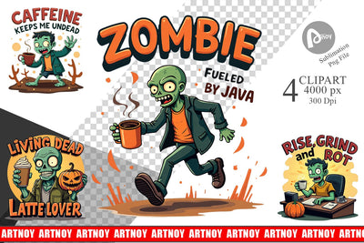 Halloween Zombie Coffee Clipart Sublimation artnoy 