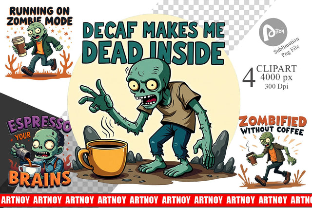 Halloween Zombie Coffee Clipart Sublimation artnoy 