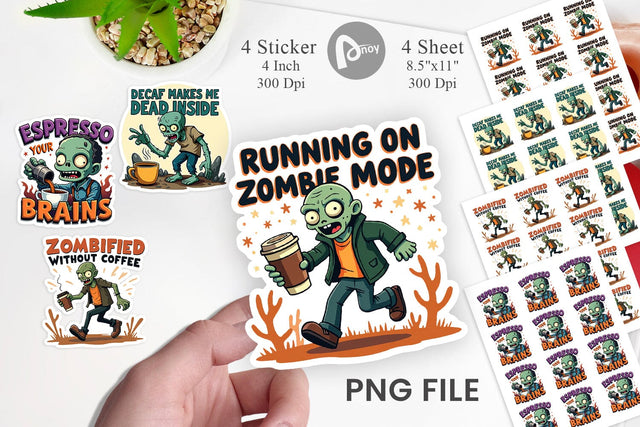 Halloween Zombie Coffee Sticker Sublimation artnoy 