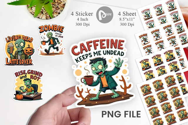 Halloween Zombie Coffee Sticker Sublimation artnoy 