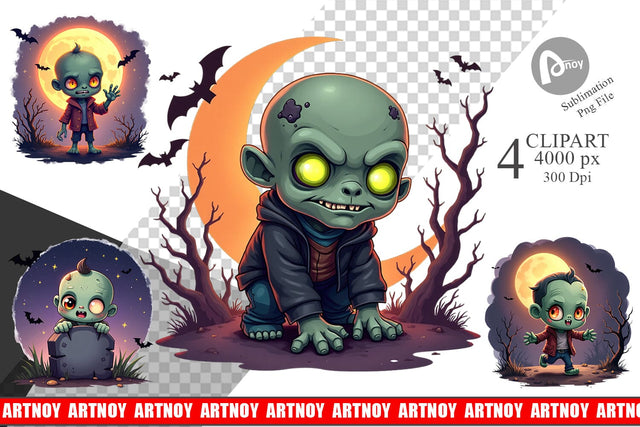 Halloween Zombie Stumble Clipart Sublimation artnoy 