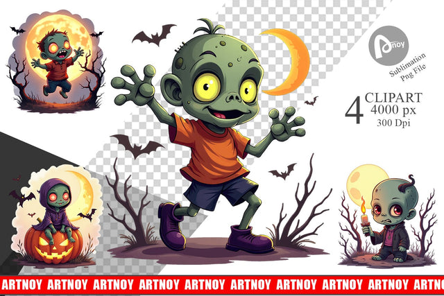 Halloween Zombie Stumble Clipart Sublimation artnoy 