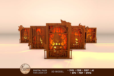 Hallwoeen Decorative Windows Light Box Laser Cut Templates SVG LaserCutano 
