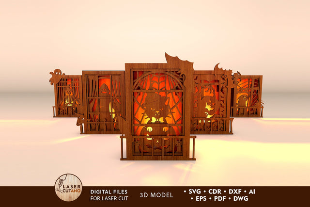 Hallwoeen Decorative Windows Light Box Laser Cut Templates SVG LaserCutano 